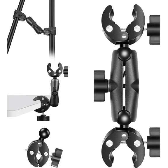 Double Mount Clamp for Action Camera, Super Clamp Adapter Double Head Multifunction Holder for Motorcycle, Photography Light Fixture Bracket,Umbrella,Selfie Stick,Reflector