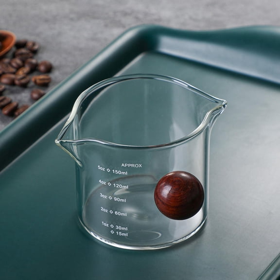 Double Mouthed Glass Measuring Cup Resistant with Wooden Ball Handle Espresso Accessories 150ml Measure Jugs for Cocktail