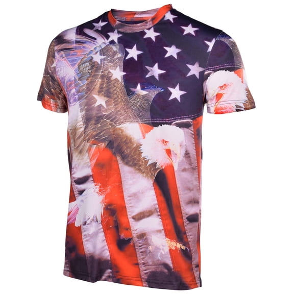 Double Needle Men's Screaming Eagle Sublimated T-Shirt-Multi-Colored-Small (Small, Multi-Colored)