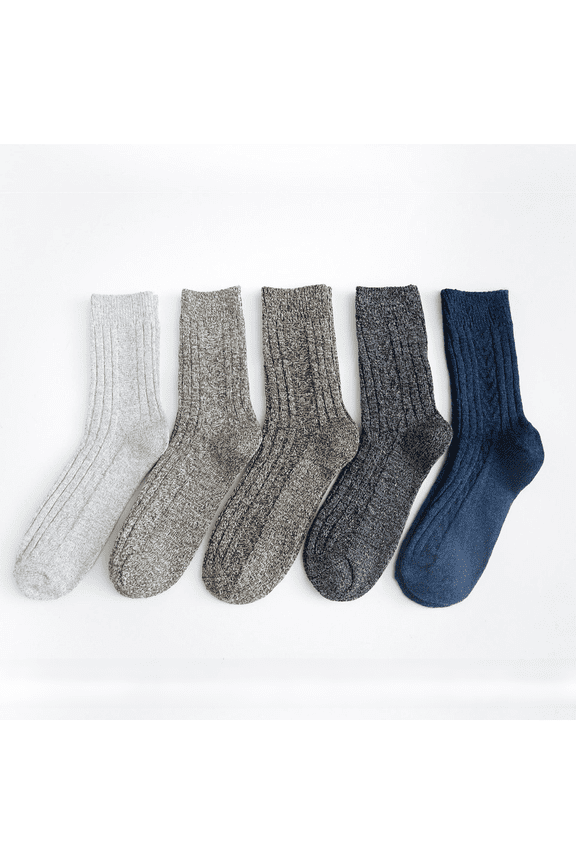 Double Needle Socks Men's Parallel Line Extra Large Men's Socks Lined Thickened Warm Rabbit Wool Socks Mid-tube Socks Casual-black