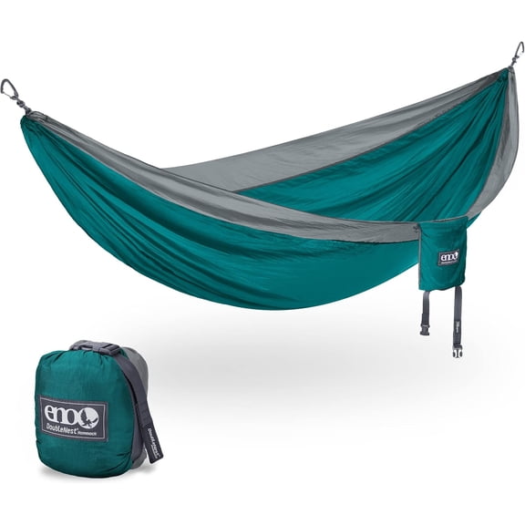 Double Nest Lightweight Camping Hammock 9.5 Feet 400 Lb Capacity Color Seafoam Grey