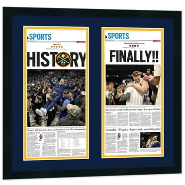 Double Newspaper Frame Black - 11x22 | Outer Size 27x29 Inches - Acid-Free Midnight Blue Navy on