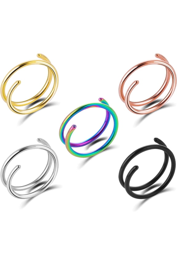 Double Nose Rings for Single Piercing Stainless Steel Piercing Nose Hoop, Nostril Piercing Jewelry, Twist Spiral Nose Ring Hoop for Girls