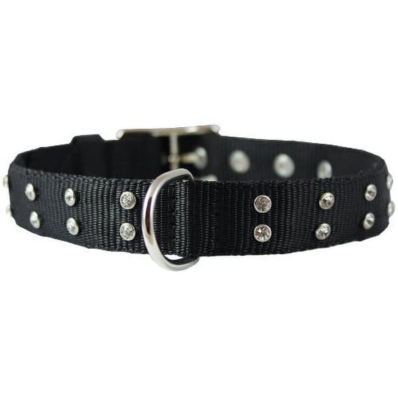 Double Nylon Dog Collar Rhinestones 1" Wide Fits 17"-21.5" Neck Labrador. Amstaff