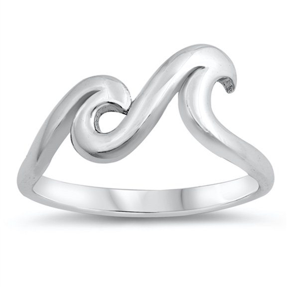 Double Ocean Wave Boho Two Surf Ring .925 Sterling Silver Band Jewelry Female Male Unisex Size 5