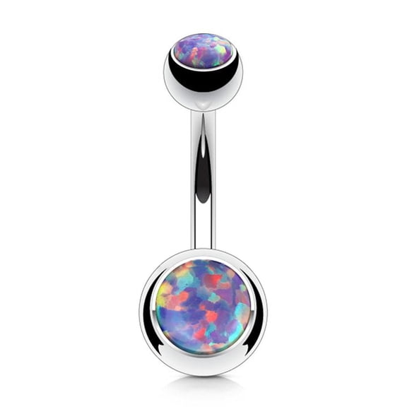 Double Opal Set 316L Surgical Steel Navel Belly Button Ring
