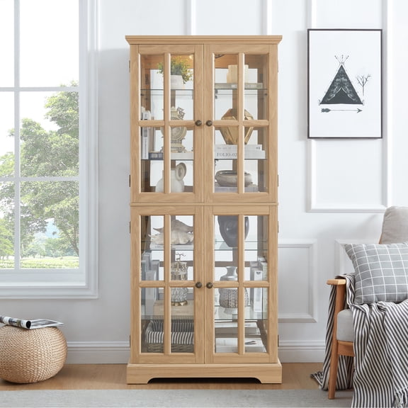 Double - Opening Doors for Easy Access / Store Decorative Items in Living Room / Durable Glass Cabinet