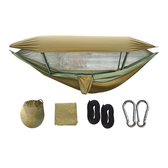 Double Or Single Camping Hammock Featuring Anti Roll Design And Water discouraging Cover For Open Air Activities