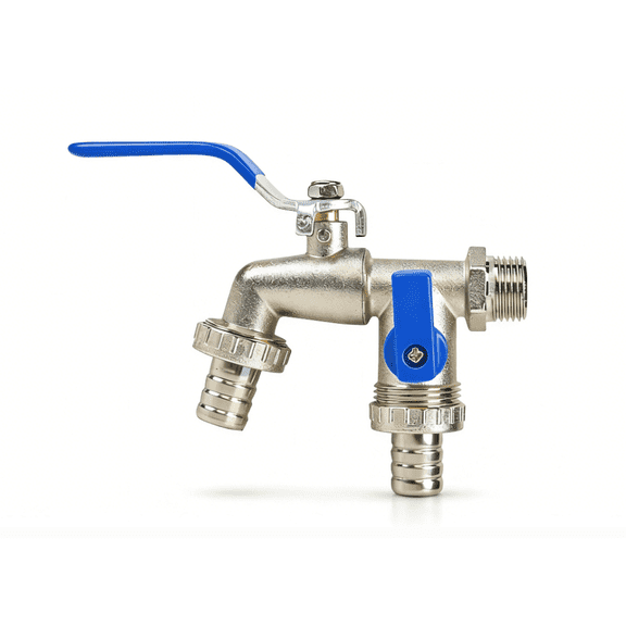 Double Outlet Garden Water Faucet, 3/4 Inch Universal Hose Connector, Wall Mounted Frost-Proof Outside Spigot with Independent Flow Control, Zinc Alloy for Lawn Balcony