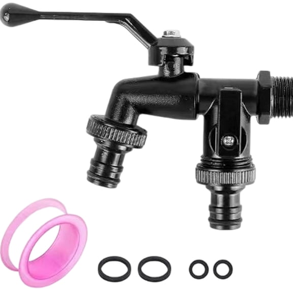 Double Outlet Water Faucet Dual Control Garden Tap for Washing Machine Outdoor Hose Connection with Independent Valves 6x4 Inch