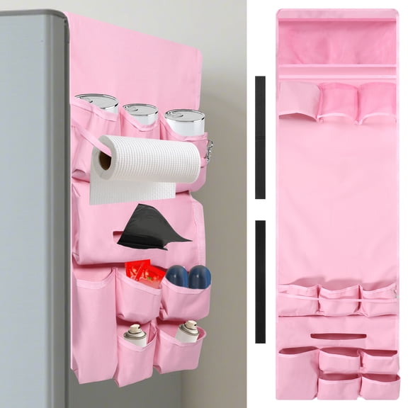 Double Over the Fridge Caddy Organizer 13 Pocket Storage and Paper Goods Organizer, Flatware Storage Organizer Mini Fridge Organizer