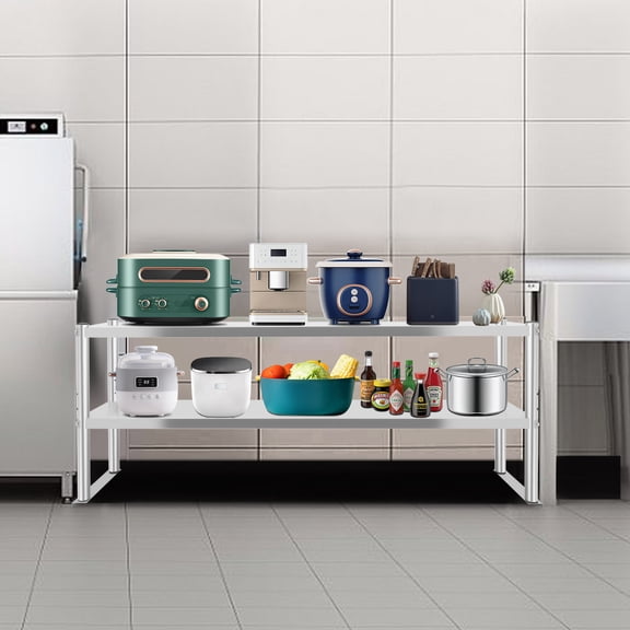 Double Overshelf, Double Tier Stainless Steel Overshelf, 59 in. Length x 12 in. Width Double Deck Overshelf, Height Adjustable Overshelf for Prep & Work Table in Kitchen, Restaurant and Workshop