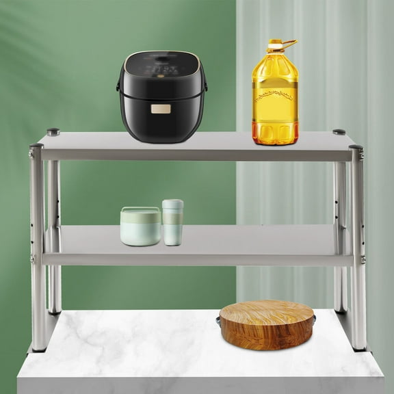 Double Overshelf,Double Tier Stainless Steel Overshelf,Height Adjustable for Prep & Work Table for Kitchen Restaurant Home,Silver (36x12x24inch)