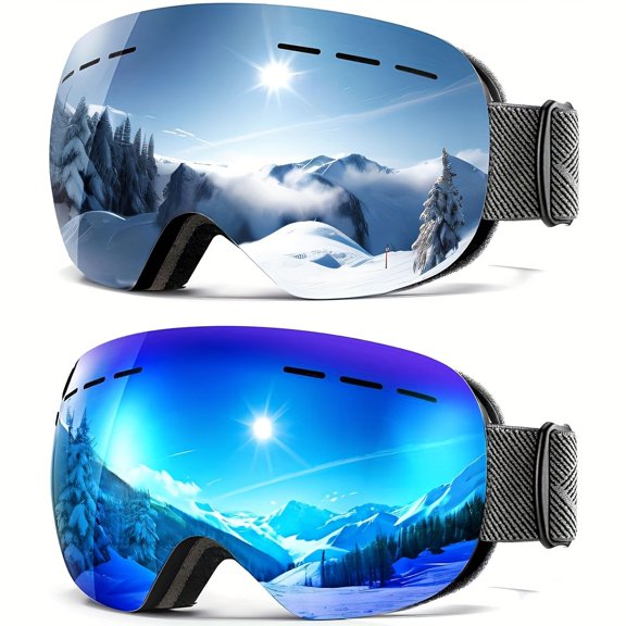 [Double Pack]Unisex Cool Ski Goggles, Ultra-light PC Lenses, Must-have for Winter Days, Colorful Lens Options, Adjustable Wear, Suitable for Skating and Skiing Enthusiasts