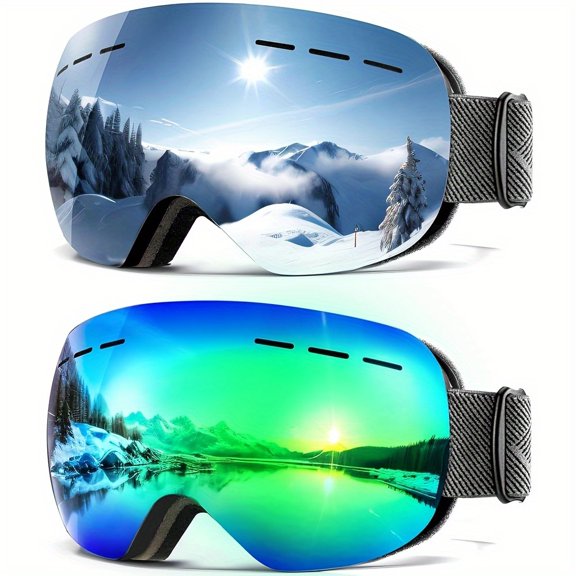 [Double Pack]Unisex Cool Ski Goggles, Ultra-light PC Lenses, Must-have for Winter Days, Colorful Lens Options, Adjustable Wear, Suitable for Skating and Skiing Enthusiasts