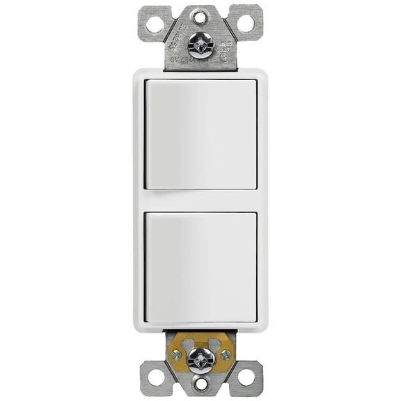 Double Paddle Rocker Decorator Switch, Clamp-Type Back Insert Wiring, Copper Wires Only, Single Pole, Residential/Commercial Grade, 15A 120-277VAC, 62834-W-N, White (New Model)
