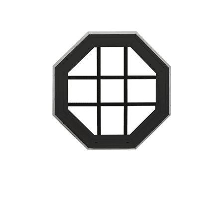 Double Pane Octagon Window with Grids 18" Black Vinyl DP50 Argon Gas Non-Opening Window Low-E Glass