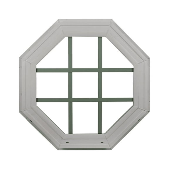 Double Pane Octagon Window with Grids 18" White Vinyl DP50 Argon Gas Non-Opening Windows Low-E Glass
