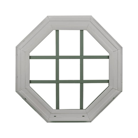 Double Pane Octagon Window with Grids 20" White Vinyl DP50 Argon Gas Non-Opening Window Low-E Glass