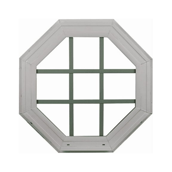 Double Pane Octagon Window with Grids 22" White Vinyl DP50 Argon Gas Non-Opening Window Low-E Glass