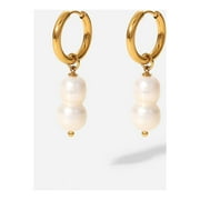 TRENDSI Double Pearl Pendant Huggie Hoop Earrings