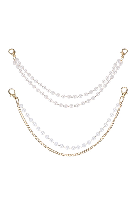 Double Pearl Shoe Chains, Pearl Metal Charms Chain Sandals Chain Shoe Accessories for Gifts Shoes Jeans (Gold)