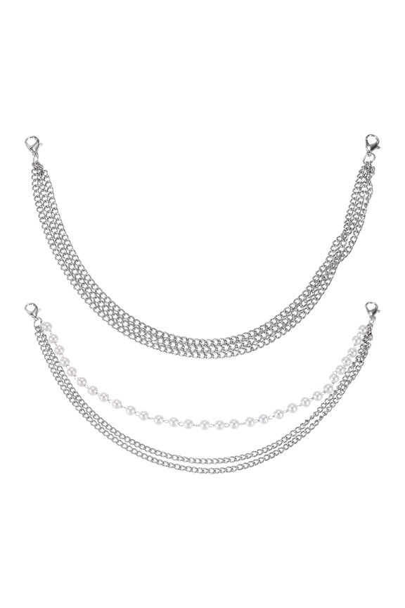 Double Pearl Shoe Chains, Pearl Metal Charms Chain Sandals Chain Shoe Accessories for Shoes Jeans (Silver)