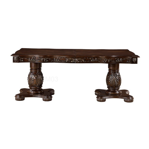 Double Pedestal Dining Table with Extension Leaves, Cherry Gold Traditional Wood Furniture