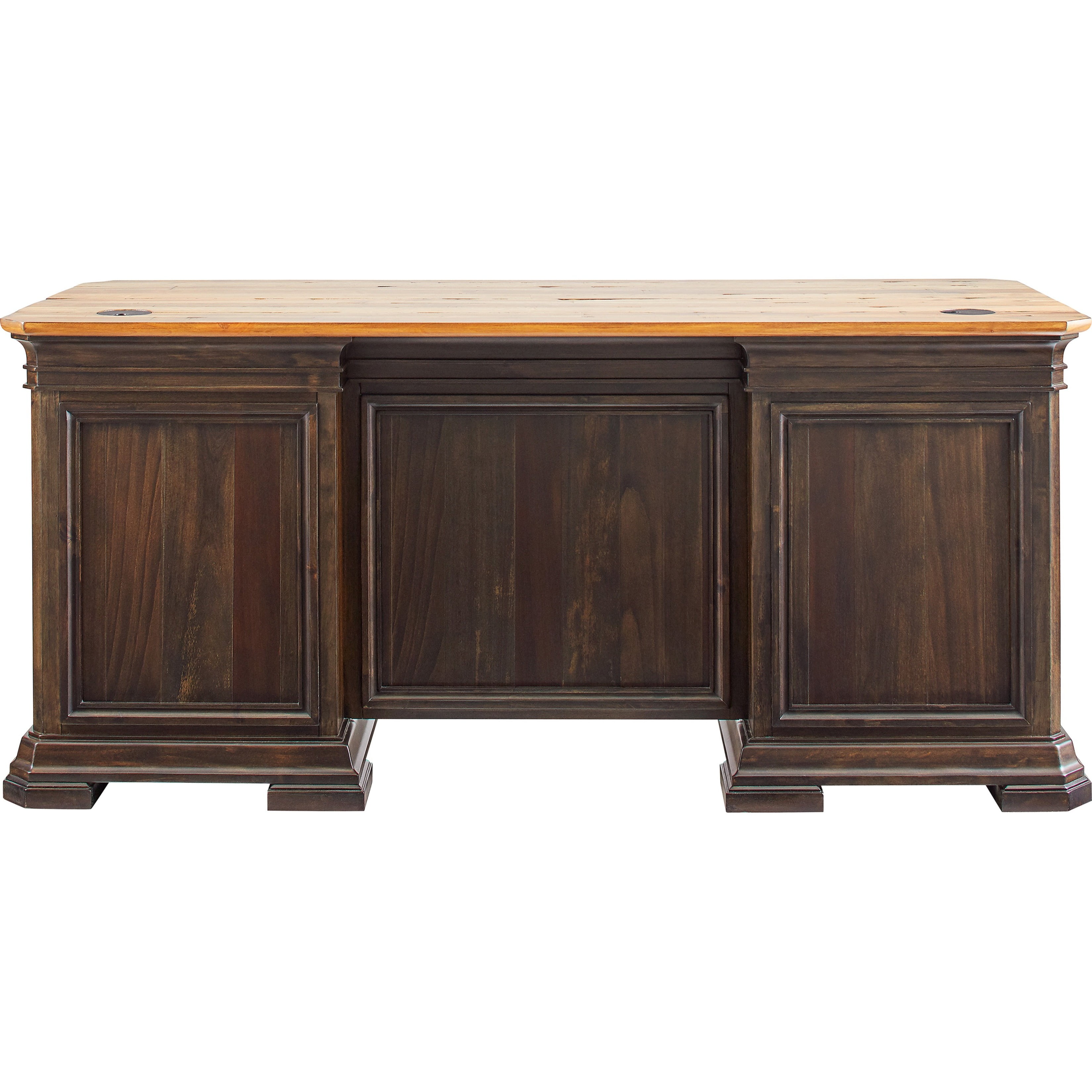 Brown Wood Double Pedestal Executive Desk with Drawers