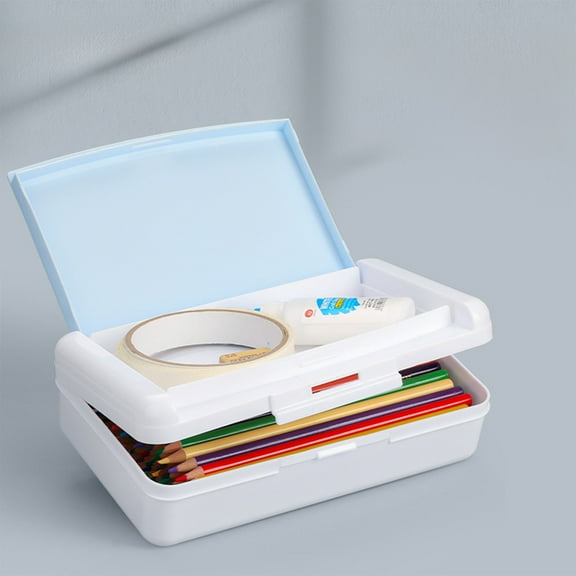 Double Pencil Case, Writing Accessories Organizer Box, Learning Group Brush Box, Thickened Plastic, Large Capacity, Double Layer Storage for Academy Supplies, Art Brushes, Desk, by FAJHHA