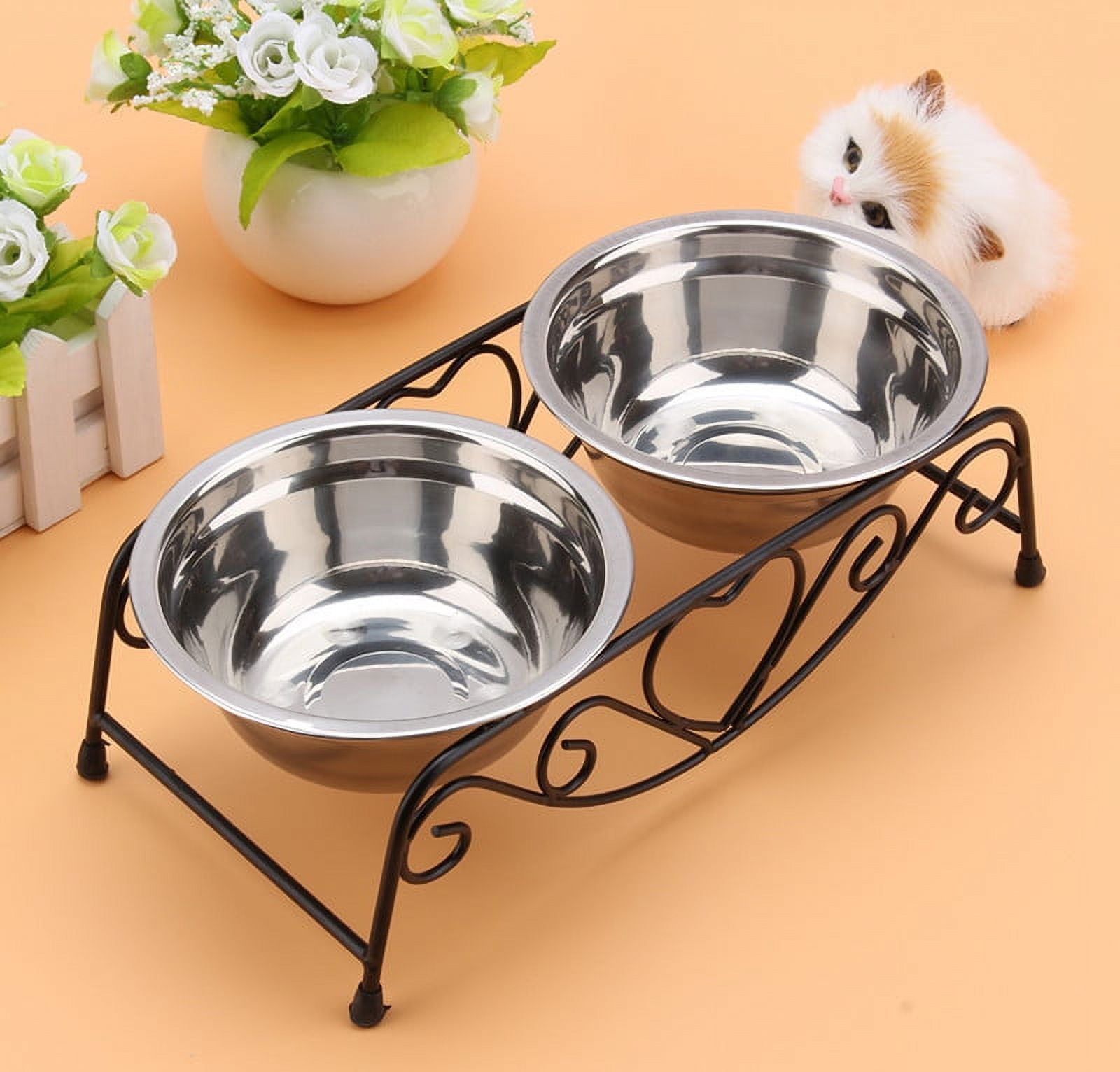 Elevated Stainless Steel Dual Pet Bowl for Small to Medium Dogs, Food
