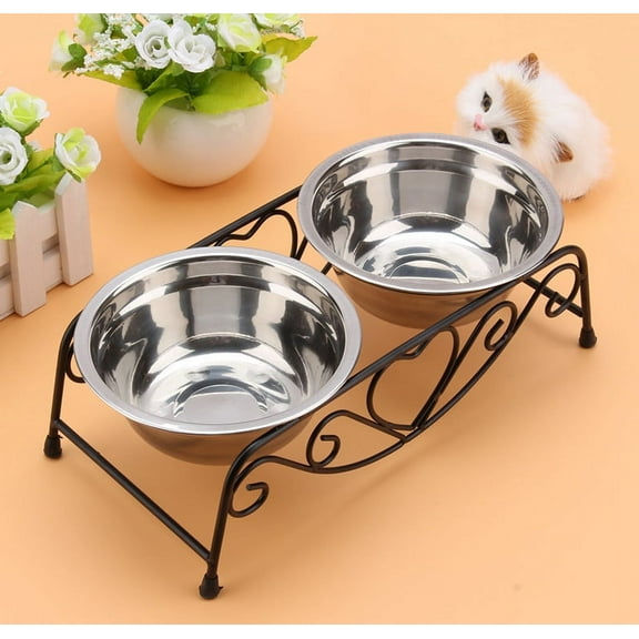 Double Pet Bowl,Double Pet Feeder Dishes,Pet Cat Dog Puppy Food And Water Dish Bowls With Retro Iron Stand