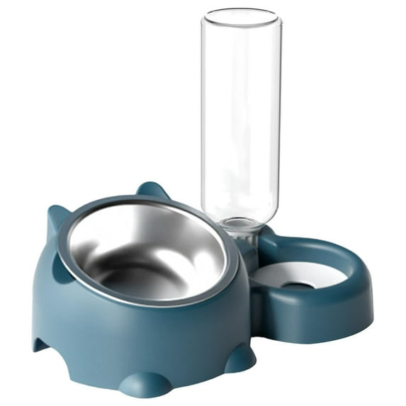 Double Pet Bowl Set with Automatic Water Dispenser - Stainless Steel Detachable Food & Water Bowls for Cats/Dogs - No-Spill Gravity Feeder for Puppies, Kittens & Small Pets