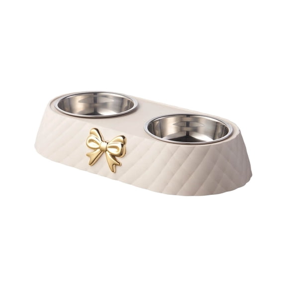 Double Pet Bowls for Dogs and Cats, Stainless Steel Food and Water Dishes with Bowknot Stand and Non-Slip Mats, Raised Feeder for Small to Medium Pets