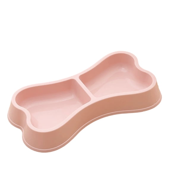 Double Pet Bowls Macaron Bone Shape, Plastic Food and Water Feeding Station for Cats and Small Dogs, 2 in 1 Set, Pink