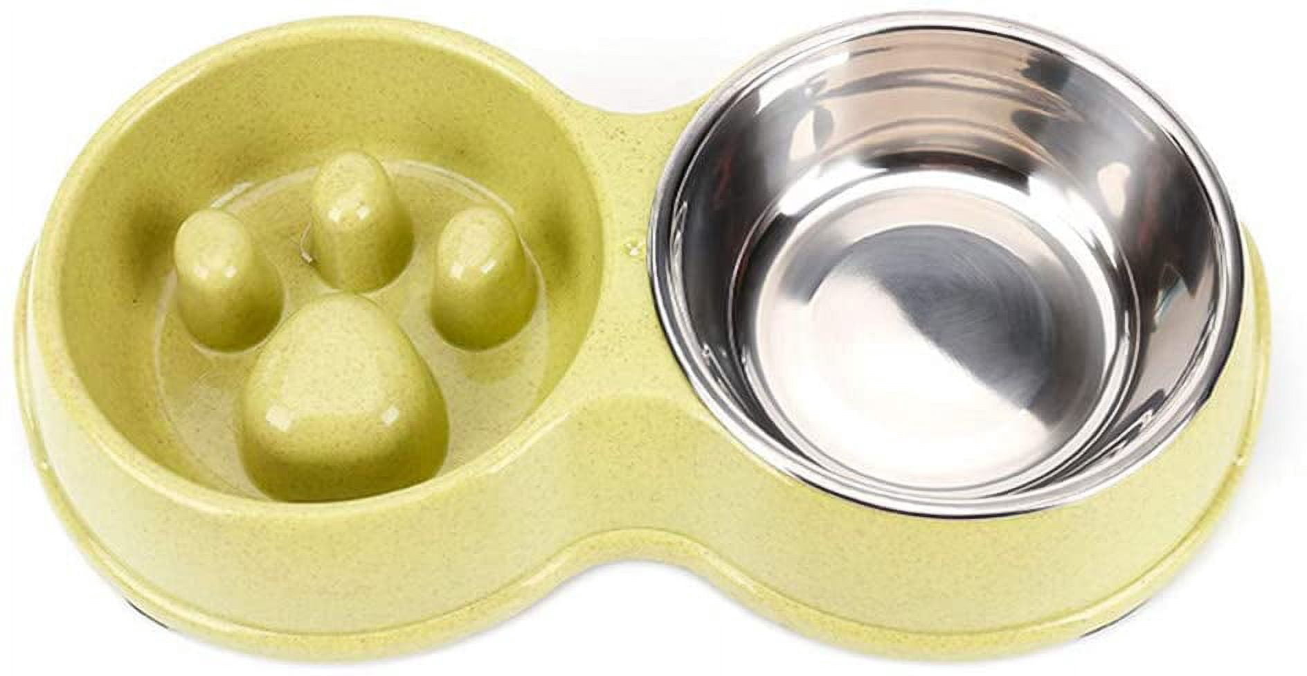Double Pet Dog Slow Feeder Bowl,Stainless Steel Anti-Choke Puppy Food and Water Feeder for Dog Cats (Green)