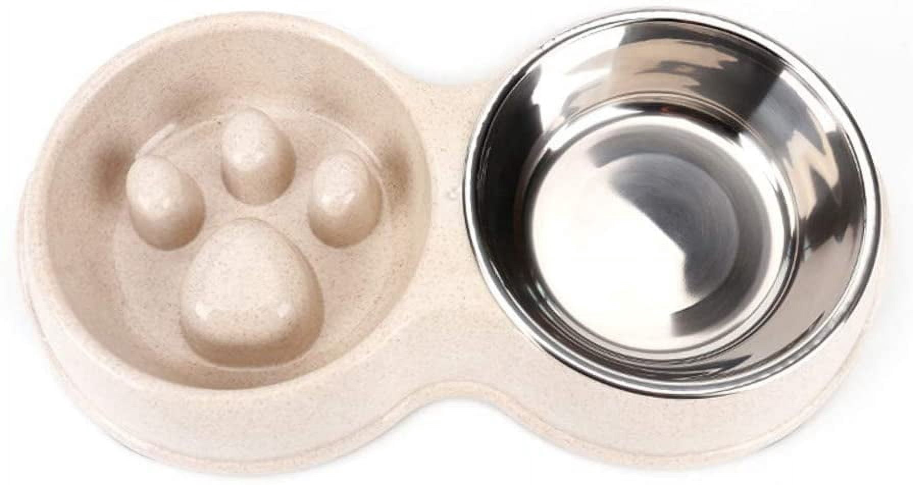 Double Pet Dog Slow Feeder Bowl,Stainless Steel Anti-Choke Puppy Food and Water Feeder for Dog Cats (White)