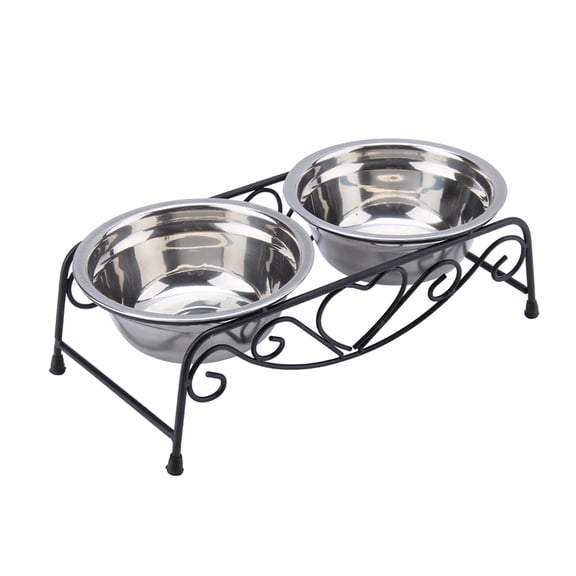 Double Pet Elevated Feeder Dishes, Stainless Steel Pet Cat Dog Puppy Food and Water Dish Bowls with Retro Iron Stand for Small Dogs and Cats