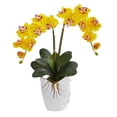 thumbnail image 1 of Double Phalaenopsis Orchid Artificial Arrangement in White Vase, Yellow, 1 of 1