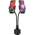 Double Phone Holder for Car Cup Holder Extra Long and Flexible Neck, 360° Rotatable Cradle Car