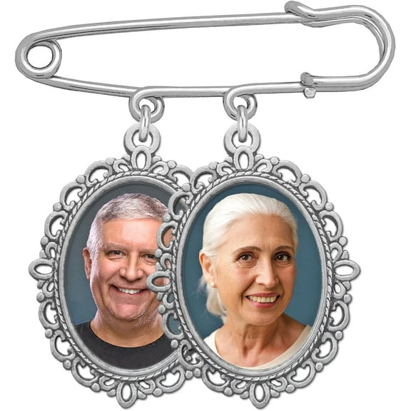 Double Photo Wedding Bouquet Photo Charm for Bride's Flowers or Boutonniere Pin with Photo Resizer