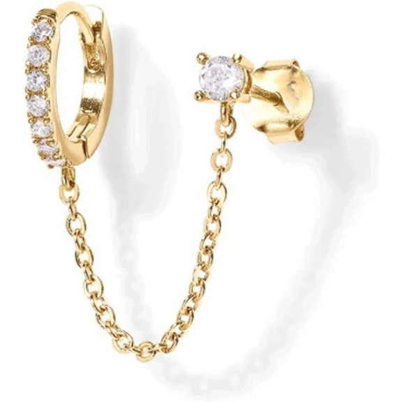 Double Piercing Hoop Elegant Earrings For Women Gift Dainty Stud Trendy Fine Zirconia Chain For Wife Sister Gifts[d731]