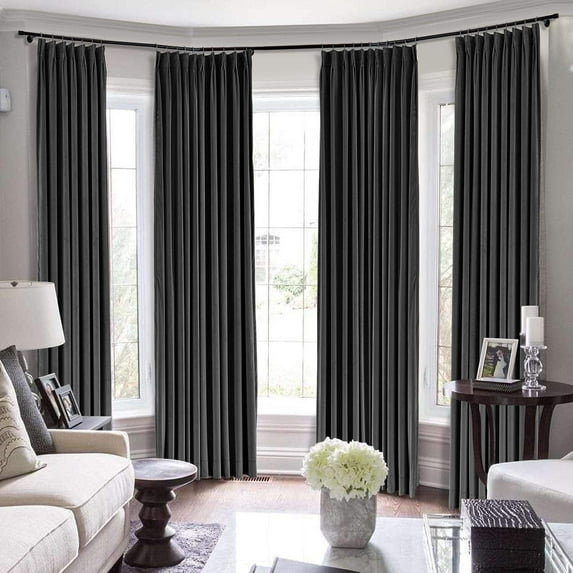 Double Pinch Pleated 100% Polyster Blackout Curtain Drapes Panel | Curtains for Living Room, Bedroom & Hall Dinning Living Open (1 Panel , 58" W x 54" L) { Black }