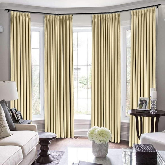Double Pinch Pleated 100% Polyster Blackout Curtain Drapes Panel | Curtains for Living Room, Bedroom & Hall Dinning Living Open (1 Panel , 58" W x 84" L) { Beige }