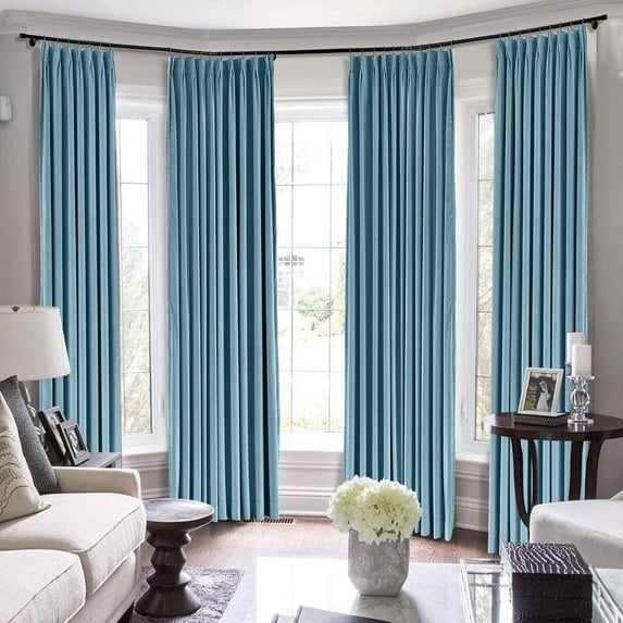 Double Pinch Pleated 100% Polyster Blackout Curtain Drapes Panel | Curtains for Living Room, Bedroom & Hall Dinning Living Open (1 Panel , 58" W x 84" L) { Light Blue }