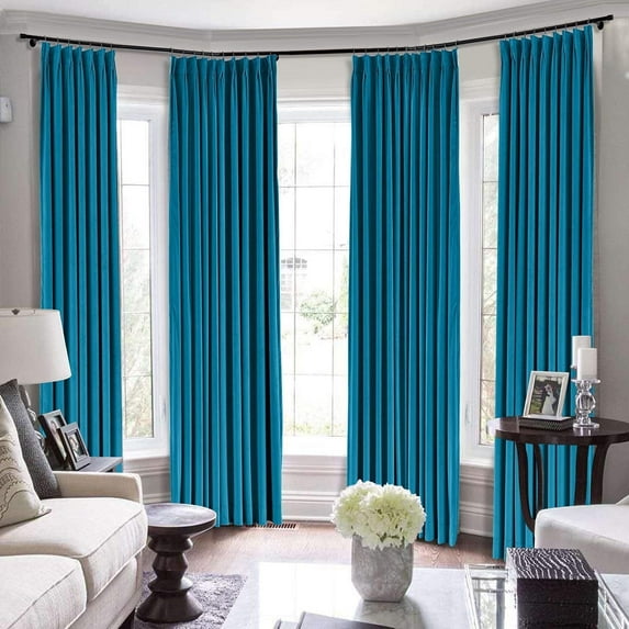 Double Pinch Pleated 100% Polyster Blackout Curtain Drapes Panel | Curtains for Living Room, Bedroom & Hall Dinning Living Open (1 Panel , 72" W x 45" L) { Turquoise }