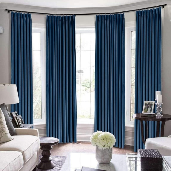 Double Pinch Pleated 100% Polyster Blackout Curtain Drapes Panel | Curtains for Living Room, Bedroom & Hall Dinning Living Open (1 Panel , 72" W x 63" L) { Navy Blue }