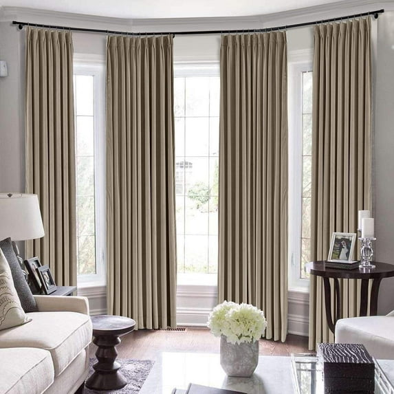 Double Pinch Pleated 100% Polyster Blackout Curtain Drapes Panel | Curtains for Living Room, Bedroom & Hall Dinning Living Open (1 Panel , 72" W x 63" L) { Taupe }