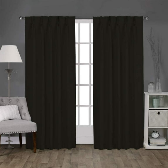 Double Pinch Pleated 100% Polyster Blackout Curtain Drapes Panel Pair Soft & Smooth | Curtains for Living Room, Bedroom & Window Hall (2 Panels Combined Size, 42" W x 72" L) { Black }