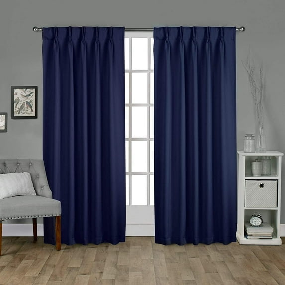 Double Pinch Pleated 100% Polyster Blackout Curtain Drapes Panel Pair Soft & Smooth | Curtains for Living Room, Bedroom & Window Hall (2 Panels Combined Size, 52" W x 95" L) { Navy Blue }